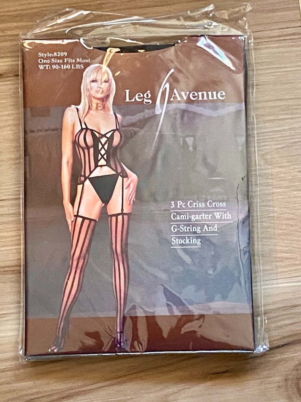 Y2K Vintage Leg Avenue 3 PC Criss Cross Cami-garter G String Stockings Set NEW